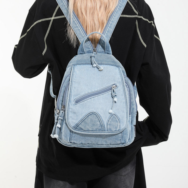 复古水洗牛仔布双肩包女包包旅行小包时尚斜挎胸前包2026新款背包