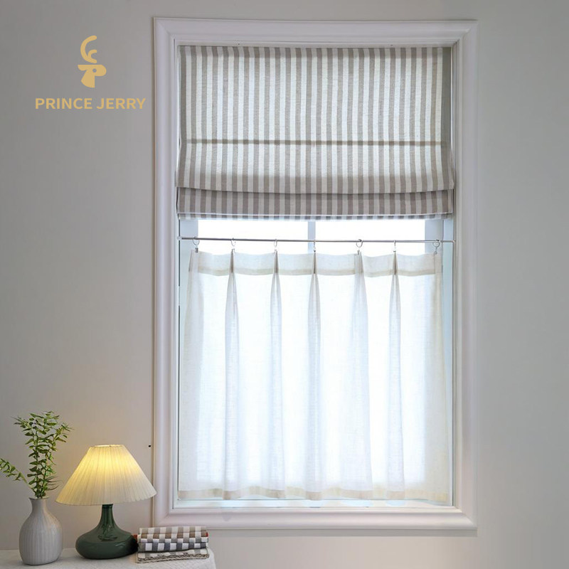 简约条纹亚麻罗马帘定制窗帘客厅书房卧室遮光帘现代风格布艺窗帘
