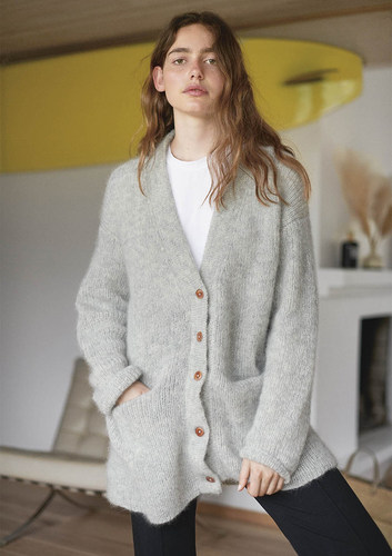 sandnes tynn silk mohair 马海毛罗纹边开衫DIY毛衣编织材料包
