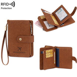 跨境新款RFID护照包多隔层拉链搭扣护照钱包多功能旅行收纳证件包