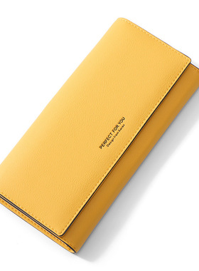 卡包黄色钱包招财百搭2025新款女长款手拿包简约时尚皮夹女式纯色