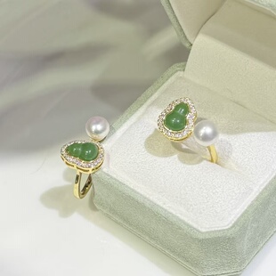 新款上市珍珠碧玉色葫芦戒指78mm珍珠北海特色伴手礼涠洲手信