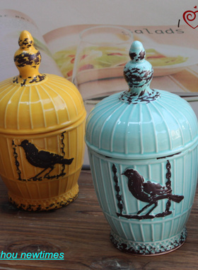 法式风做旧陶瓷台面花瓶储物罐