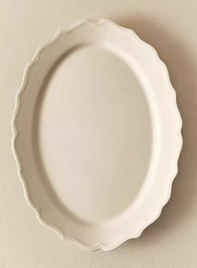 高级感轻奢纯白浮雕椭圆盘西点甜品盘酒店餐具家用陶瓷蛋糕盘子