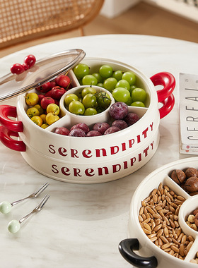 多巴胺奶油高脚水果盘2025新款客厅家用茶几零食摆放盘沥水糖果盘