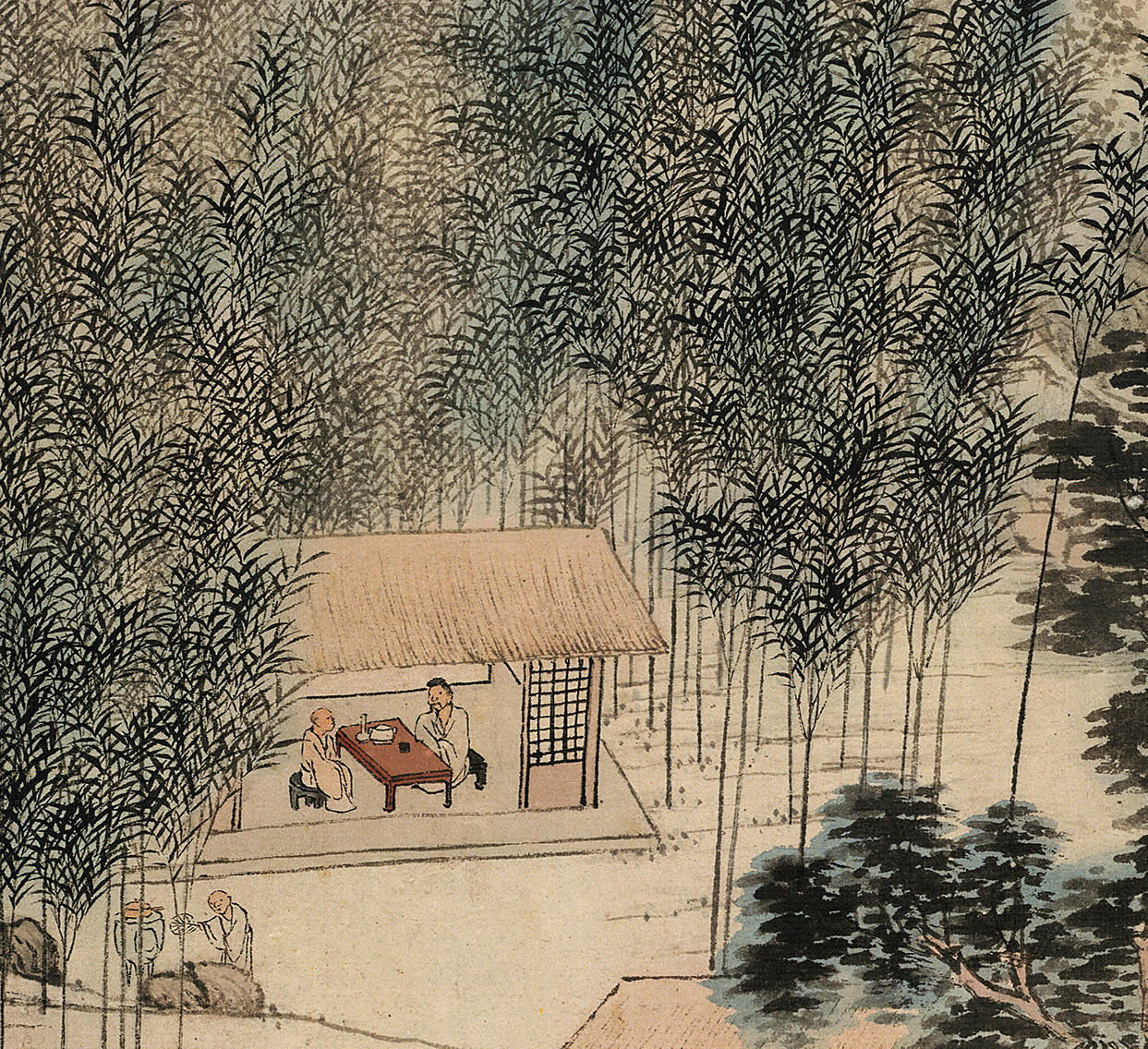 明代 沈贞 竹炉山房图 写意山水 纸本设色 画芯挂轴 微喷复制