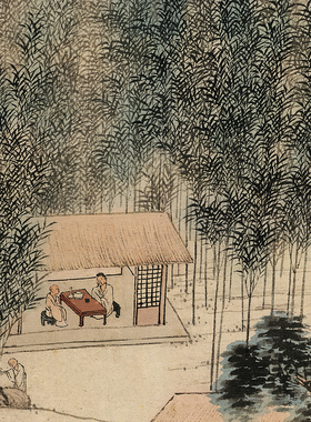 明代 沈贞 竹炉山房图 写意山水 纸本设色 画芯挂轴 微喷复制