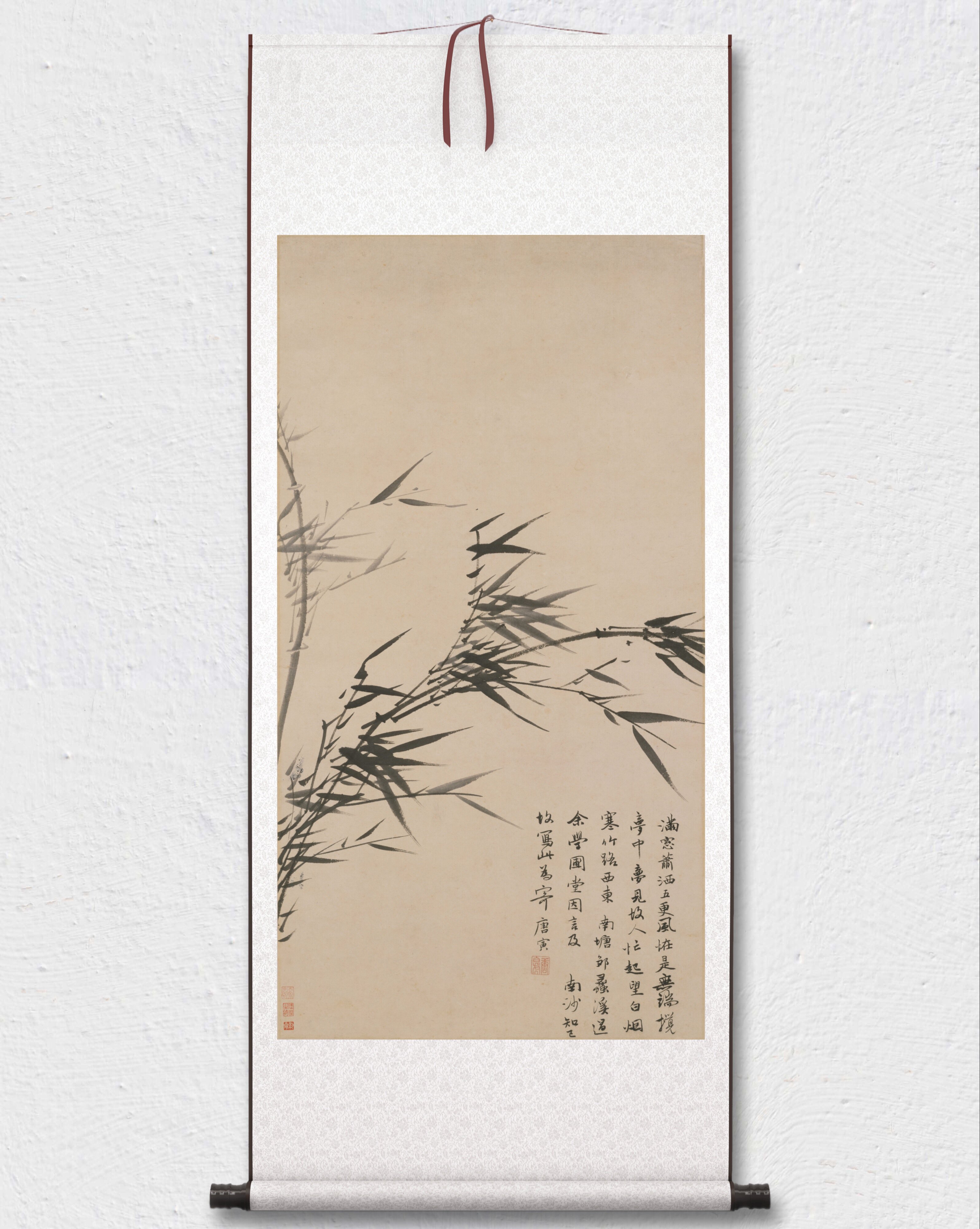 唐寅 风竹图立轴 墙面装饰 挂轴装裱 临摹学习 纸本绢布 微喷复制