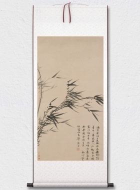 唐寅 风竹图立轴 墙面装饰 挂轴装裱 临摹学习 纸本绢布 微喷复制