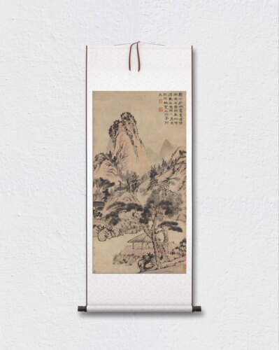 石涛 山水图立轴 名家作品 墙面装饰 画芯挂轴 纸本绢布 微喷复制