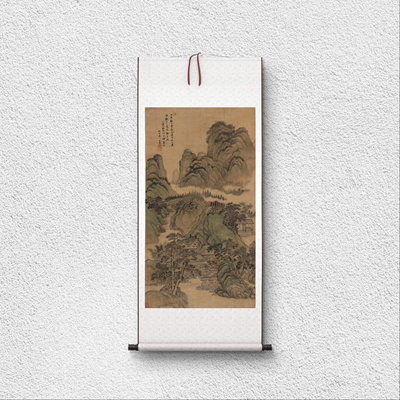 王翚 溪口白云图 清代山水 国画立轴 墙面装饰 纸本绢布 微喷复制