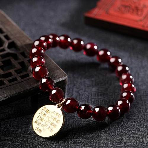 习习2025定制李居明蛇年十二生肖吉星牌女士石榴石开运手串饰品