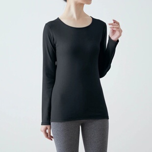 只有160外贸原单女士百分百纯棉秋衣单件自发热保暖内衣上装圆领