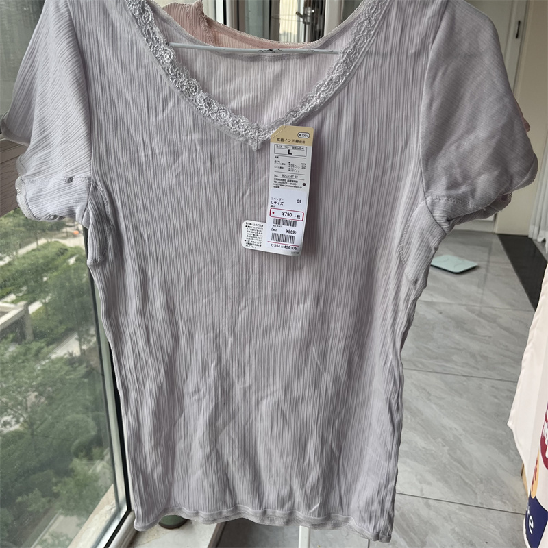 外贸女士纯棉汗衫短袖内搭家居服睡衣上衣无缝一体