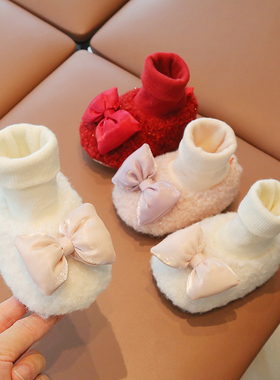 初生婴儿鞋子秋冬1岁女宝宝棉鞋冬季0-6-12月婴幼儿保暖鞋袜不掉8