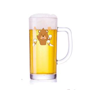 原创可爱小熊干杯印花啤酒杯高颜值卡通水杯加厚玻璃扎啤杯可定制