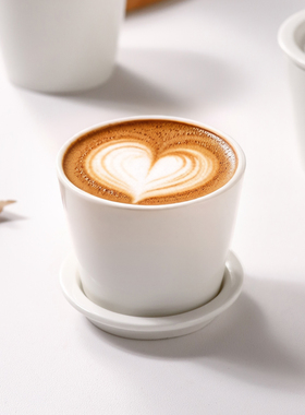 简约白色陶瓷咖啡杯带盖子猪口杯手握杯水杯茶杯拉花杯子主人杯