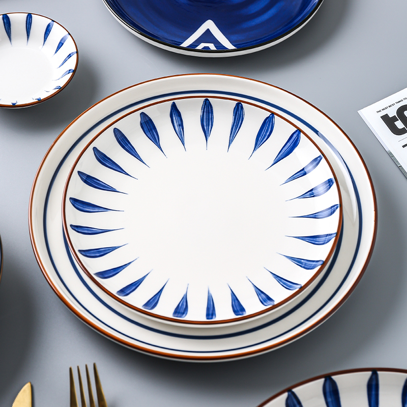 日式釉下彩陶瓷盘子家用菜盘