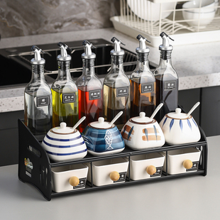 陶瓷整套调味罐组合厨房家用罐 日式 玻璃调料盒调料罐子油瓶套装