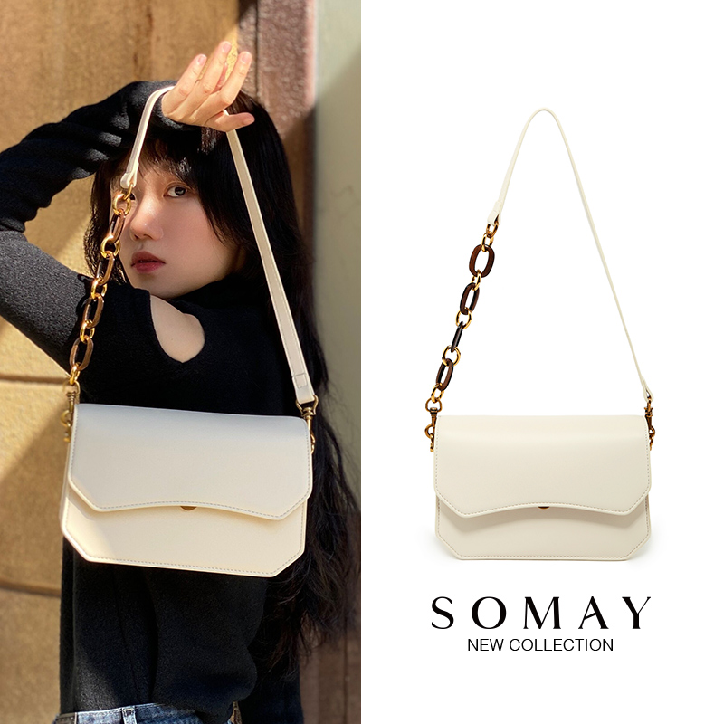 腋下包包2023新款女夏季百搭质感单肩斜挎包小众设计白色链条女包