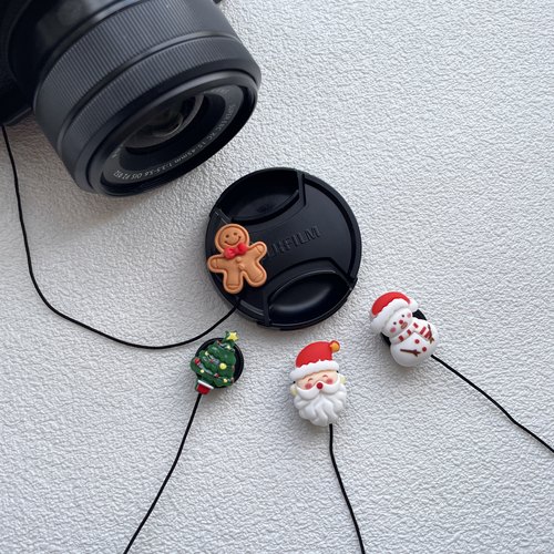 姜饼人镜头盖防丢绳圣诞相机盖装饰富士佳能索尼莱克相机配件通用