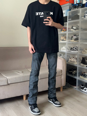 suninbox直筒刷漆刷蜡堆叠牛仔裤