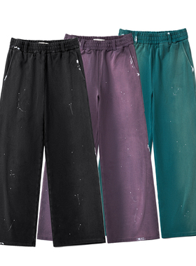 SUNINWAVE 25AW水洗复古vintage重磅纯棉500g多色泼墨baggy卫裤