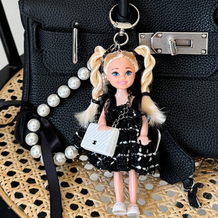 ins甜美可爱双马尾芭比公主小香风连衣裙洋娃娃车钥匙扣包包挂件