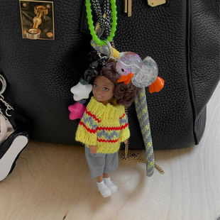 ins流行可爱泡面头芭比公主洋娃娃毛衣换装礼物钥匙扣包包挂件饰