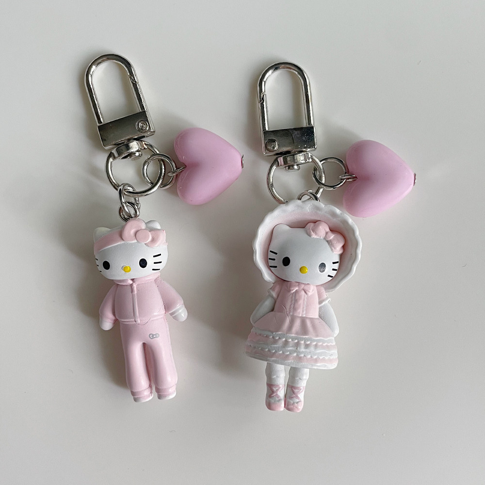 少女心粉色长腿猫咪爱心吊坠挂件图片