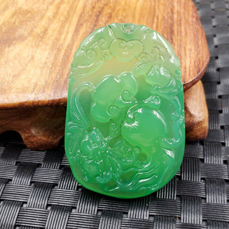 厂家直销天然玉石冰种绿玉髓人生如意挂件玉髓玛瑙人参如意吊坠