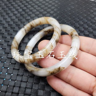 玉石手镯新疆戈壁料圆条手链俏色玉石手镯女款手镯玉镯子玉手环