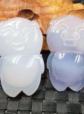 新款精美天然玉石a货冰种玉髓猪猪侠挂件淡紫色玉髓生肖猪挂件