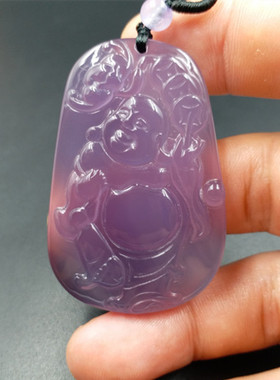 高档精美 天然玉石a货冰种玉髓佛挂件紫色玉髓弥勒佛吊坠玉佛