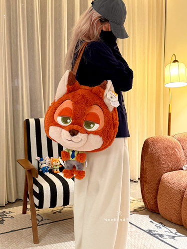 迪士尼正版授权疯狂动物城朱迪尼克萌脸毛绒玩偶大容量单肩包可爱