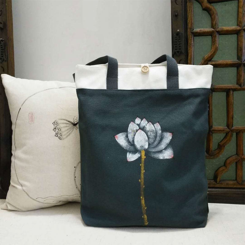 手绘佛系搭配汉服的包包女汉元素原创禅意设计古风复古小众帆布包