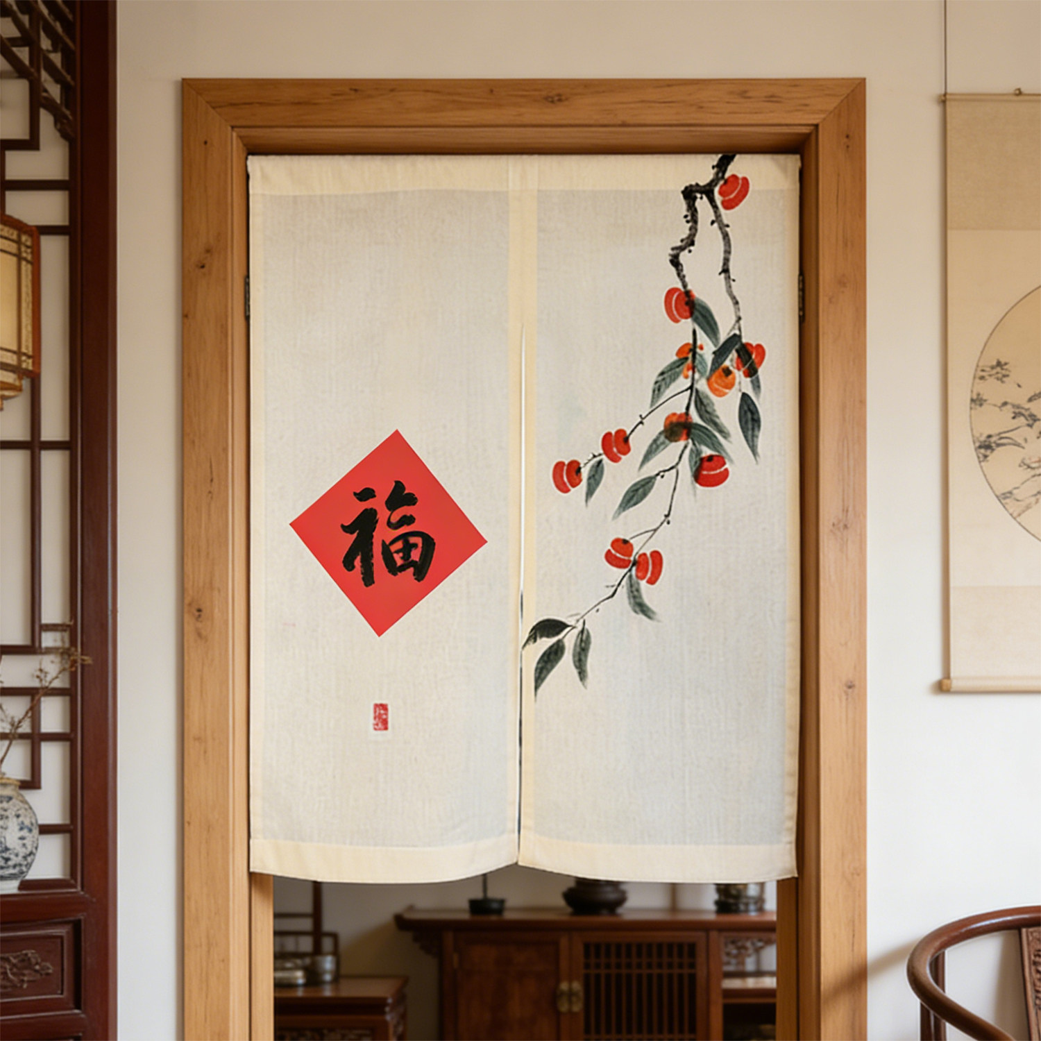 手绘门帘中式棉麻半帘国风隔断布帘茶室小短帘古风门头帘遮丑防尘