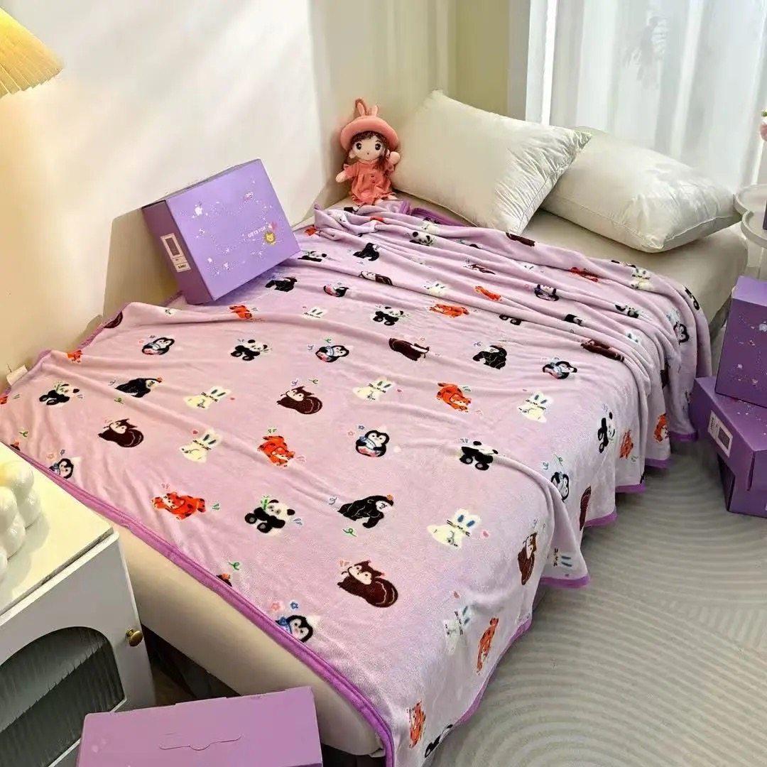 动物派对可爱卡通法兰绒四季毛毯亲肤舒适午睡午休空调毯子