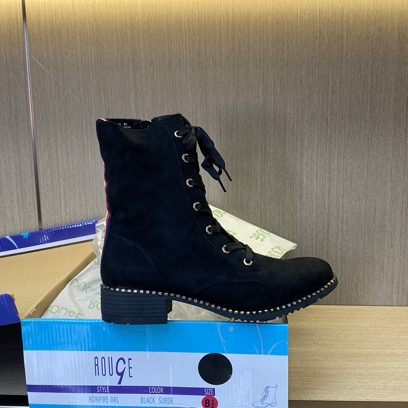 外贸原单反季英伦粗跟马丁靴机车靴显瘦系带加绒黑色圆头保暖短靴