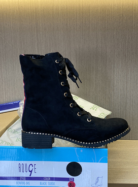 外贸原单反季英伦粗跟马丁靴机车靴显瘦系带加绒黑色圆头保暖短靴