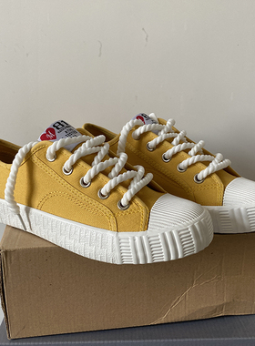 断码40~2024新款平底系带原宿帆布鞋女舒适百搭黄色学生单鞋球鞋