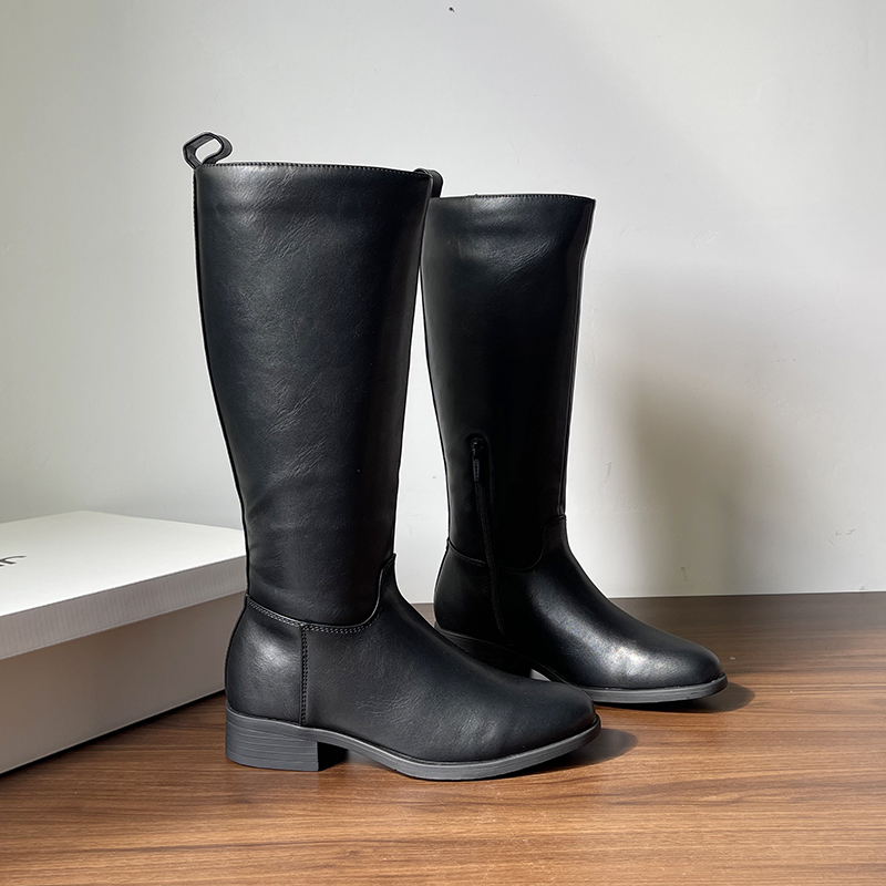 外贸大码平底长筒靴子骑士靴