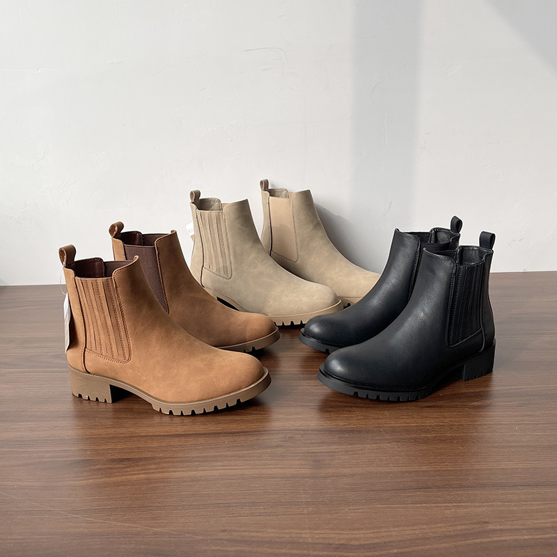 欧美大码英伦风切尔西靴女冬季百搭显瘦圆头低跟短靴瘦瘦靴马丁靴,女鞋,切尔西靴,淘宝优惠券,粉丝福利购,淘宝优惠卷