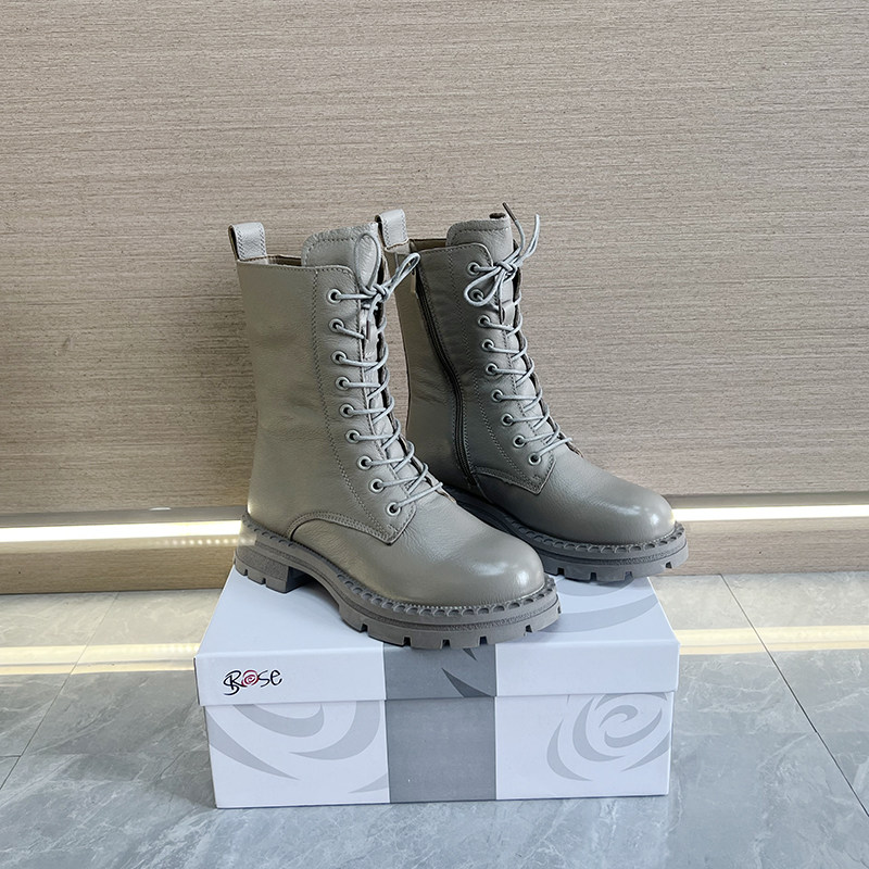 俄罗斯外贸大码系带平底头层牛皮中筒马丁靴柔软舒适加绒真皮短靴