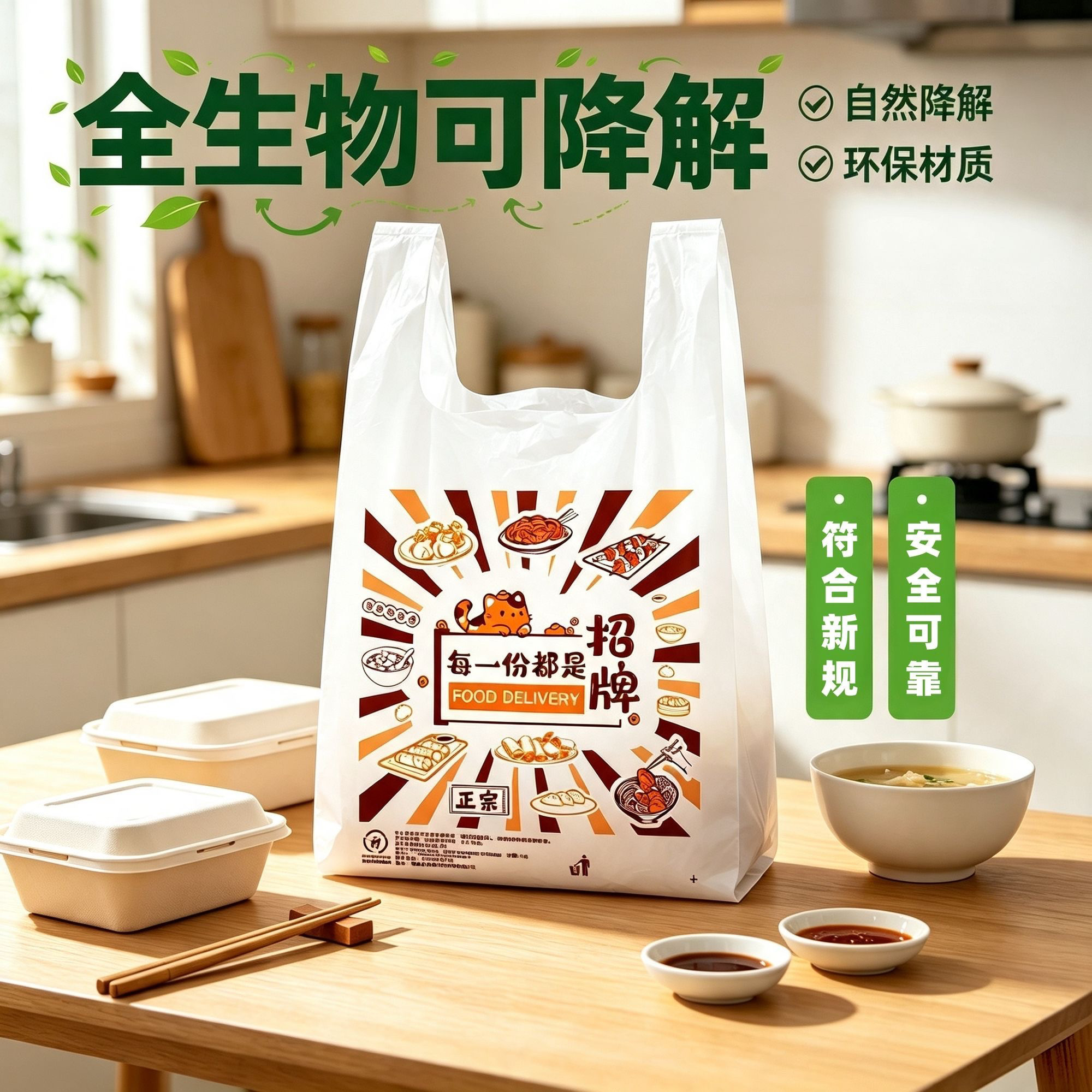 全生物可降解塑料外卖打包袋子批礼品袋/塑料袋