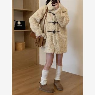 冬上新棉服番茄侠富人区同款翻领牛角扣环保羊羔毛皮毛一体外套女