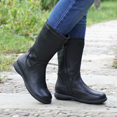 真皮骑士靴女中筒靴秋冬加绒保暖大筒围靴子宽胖脚大码 女鞋 41到43