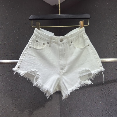 白色破洞流苏边牛仔短裤女夏装韩版百搭宽松显瘦A字型阔腿热裤潮