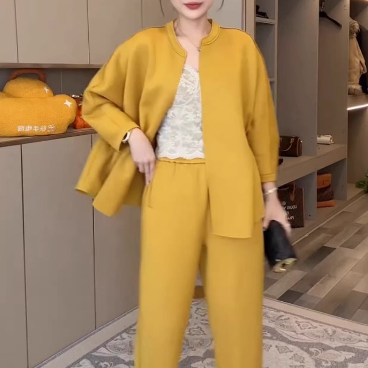 慵懒风2026春季网红新款高级感休闲设计感两件套宽松外套九分裤