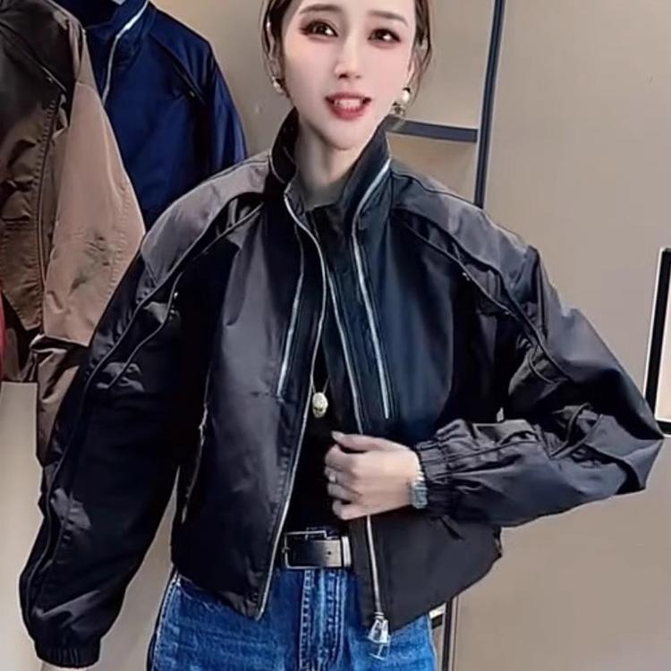 欧货立领短款外套女2025春季新款时尚百搭设计感小众夹克棒球服潮